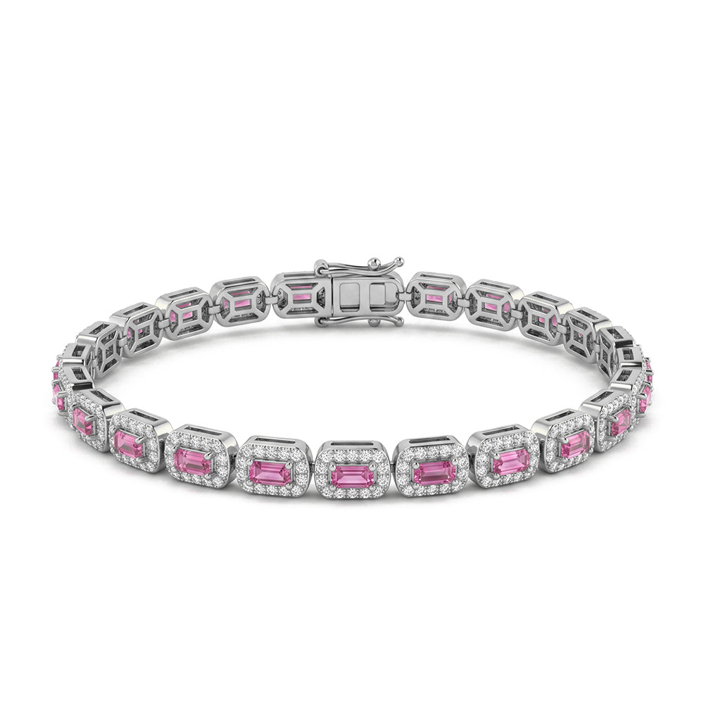 <span style="color:purple">SPECIAL!</span> 4.24ct G SI 14kt White Gold Pink Sapphire Gemstone Tennis Bracelet 7" Long