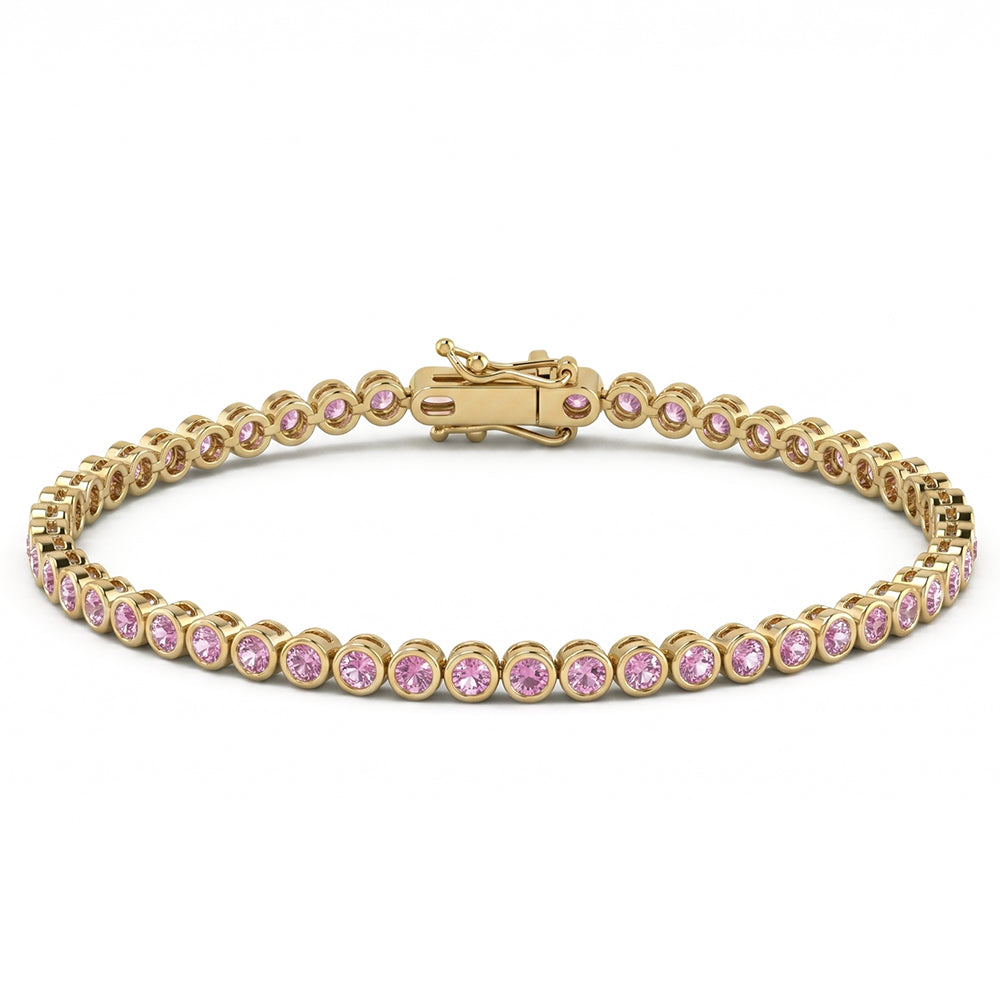 <span style="color:purple">SPECIAL!</span> 1.73ct G SI 14kt Yellow Gold Pink Sapphire Gemstone Tennis Bracelet 7" Long