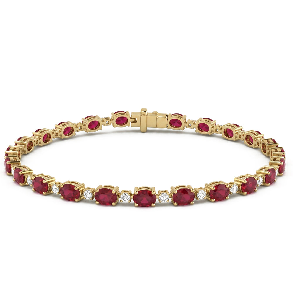 <span style="color:purple">SPECIAL!</span> 5.31ct G SI 14kt Yellow Gold Ruby Gemstone & Diamond Tennis Bracelet 7" Long