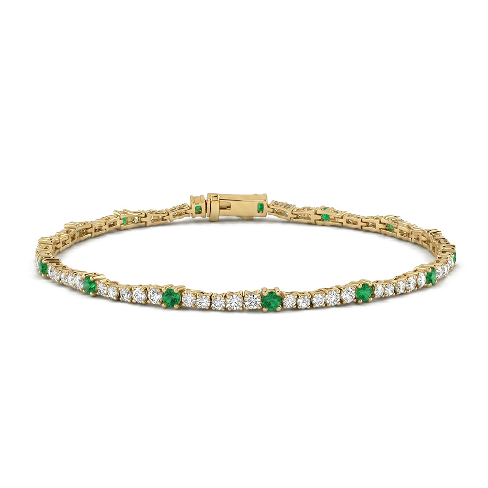 <span style="color:purple">SPECIAL!</span> 2.37ct G SI 14kt Yellow Gold Emerald Gemstone & Diamond Tennis Bracelet 7" Long