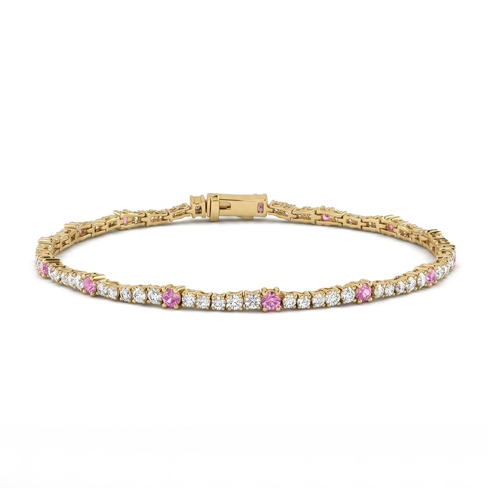 <span style="color:purple">SPECIAL!</span> 2.48ct G SI 14kt Yellow Gold Pink Sapphire Gemstone & Diamond Tennis Bracelet 7" Long
