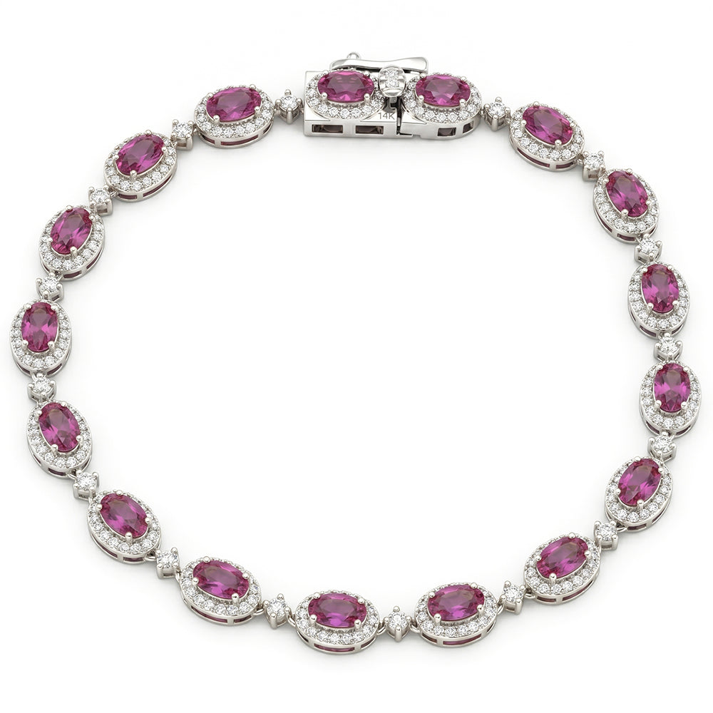 <span style="color:purple">SPECIAL!</span> 5.07ct G SI 14kt White Gold Pink Sapphire Gemstone Tennis Bracelet 7" Long