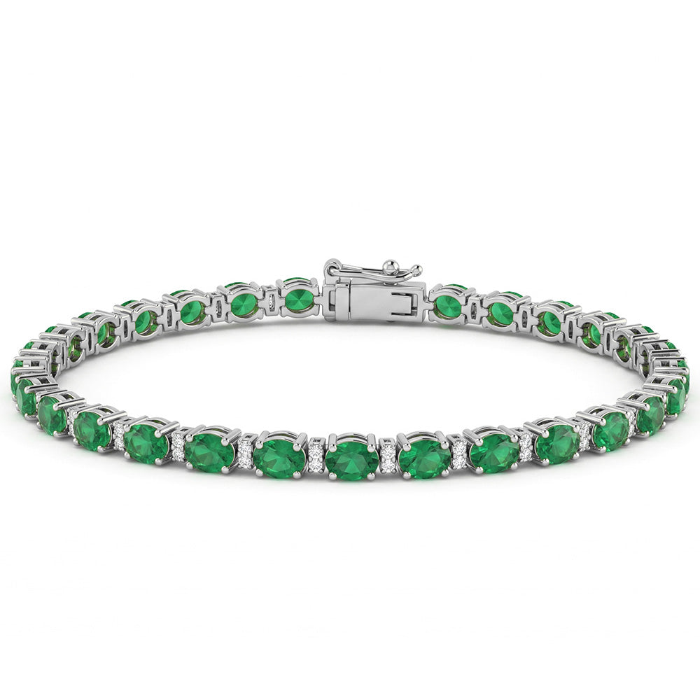 <span style="color:purple">SPECIAL!</span> 5.37ct G SI 14kt White Gold Emerald Gemstone & Diamond Tennis Bracelet 7" Long