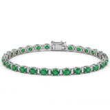 <span style="color:purple">SPECIAL!</span> 5.37ct G SI 14kt White Gold Emerald Gemstone & Diamond Tennis Bracelet 7" Long