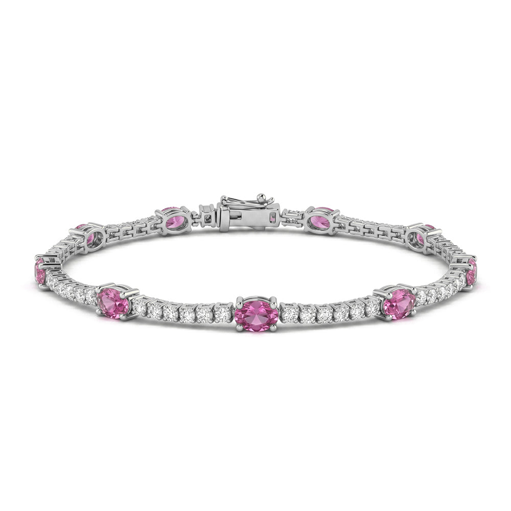 <span style="color:purple">SPECIAL!</span> 3.19ct G SI 14kt White Gold Pink Sapphire Gemstone & Diamond Tennis Bracelet 7" Long