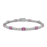 <span style="color:purple">SPECIAL!</span> 3.19ct G SI 14kt White Gold Pink Sapphire Gemstone & Diamond Tennis Bracelet 7" Long