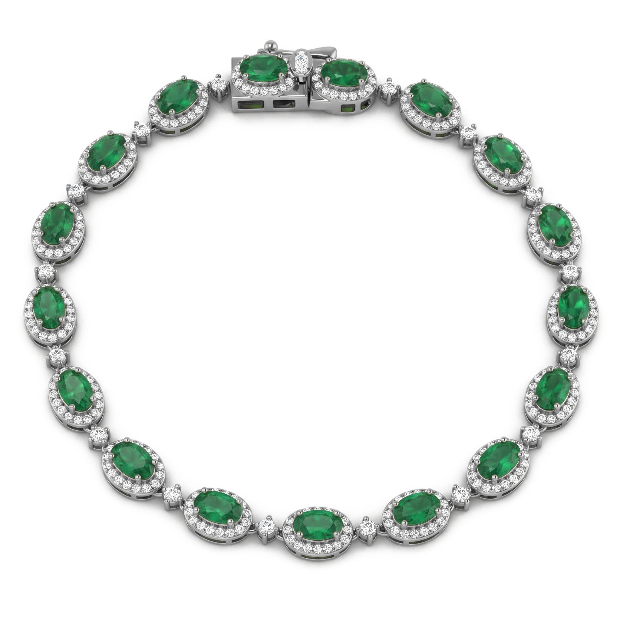 <span style="color:purple">SPECIAL!</span> 4.82ct G SI 14kt White Gold Emerald Gemstone & Diamond Tennis Bracelet 7" Long