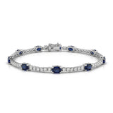 <span style="color:purple">SPECIAL!</span> 3.71ct G SI 14kt White Gold Blue Sapphire Gemstone & Diamond Tennis Bracelet 7" Long