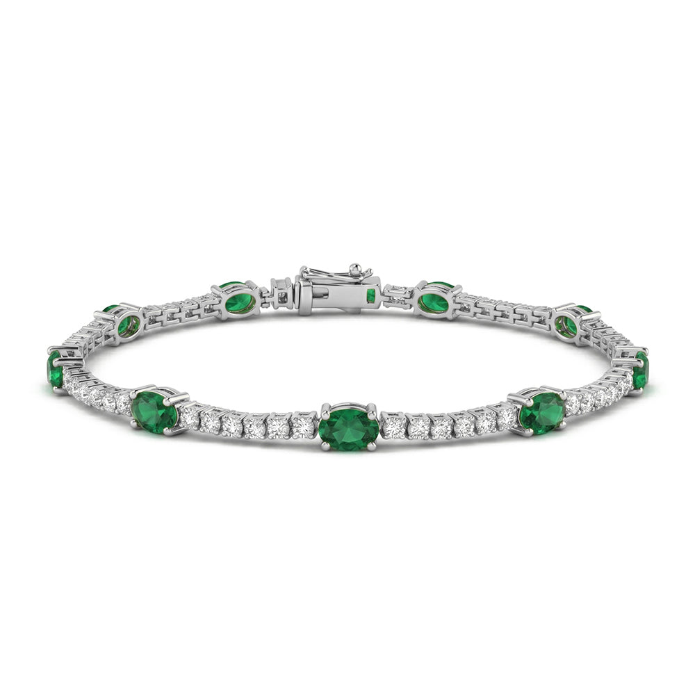 <span style="color:purple">SPECIAL!</span> 3.03ct G SI 14kt White Gold Emerald Gemstone & Diamond Tennis Bracelet 7" Long