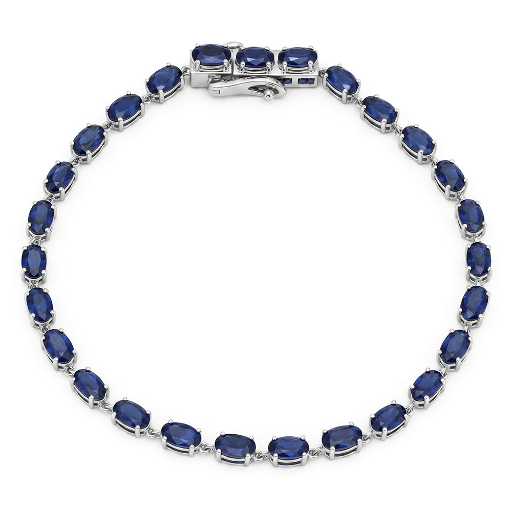 <span style="color:purple">SPECIAL!</span> 8.09ct G SI 14kt White Gold Blue Sapphire Gemstone Tennis Bracelet 7" Long