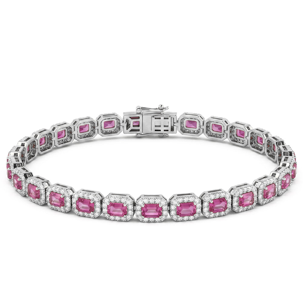 <span style="color:purple">SPECIAL!</span> 7.52ct G SI 14kt White Gold Pink Sapphire Gemstone & Diamond Tennis Bracelet 7" Long