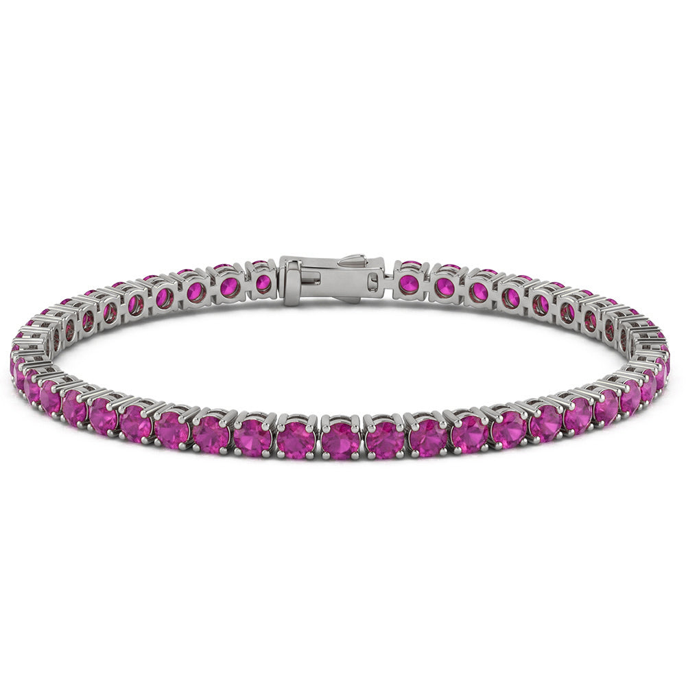 <span style="color:purple">SPECIAL!</span> 7.24ct G SI 14kt White Gold Pink Sapphire Gemstone Tennis Bracelet 7" Long