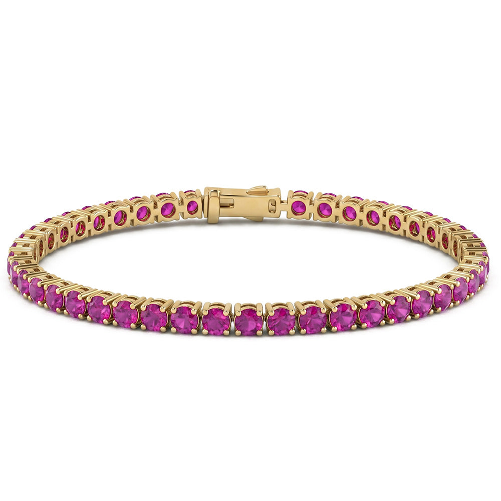 <span style="color:purple">SPECIAL!</span> 6.9ct G SI 14kt Yellow Gold Pink Sapphire Gemstone Tennis Bracelet 7" Long