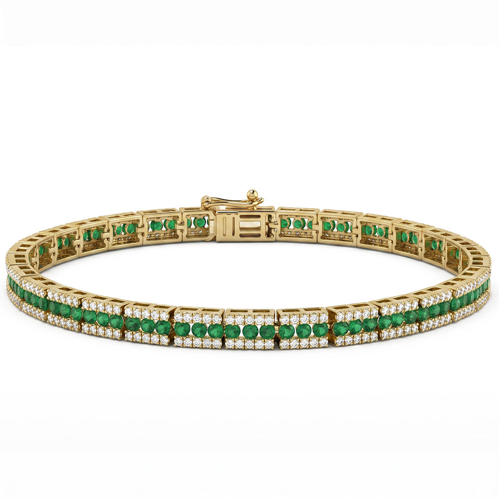 <span style="color:purple">SPECIAL!</span> 3.86ct G SI 14kt Yellow Gold Diamond & Emerald  Gemstone Bracelet 7" Long