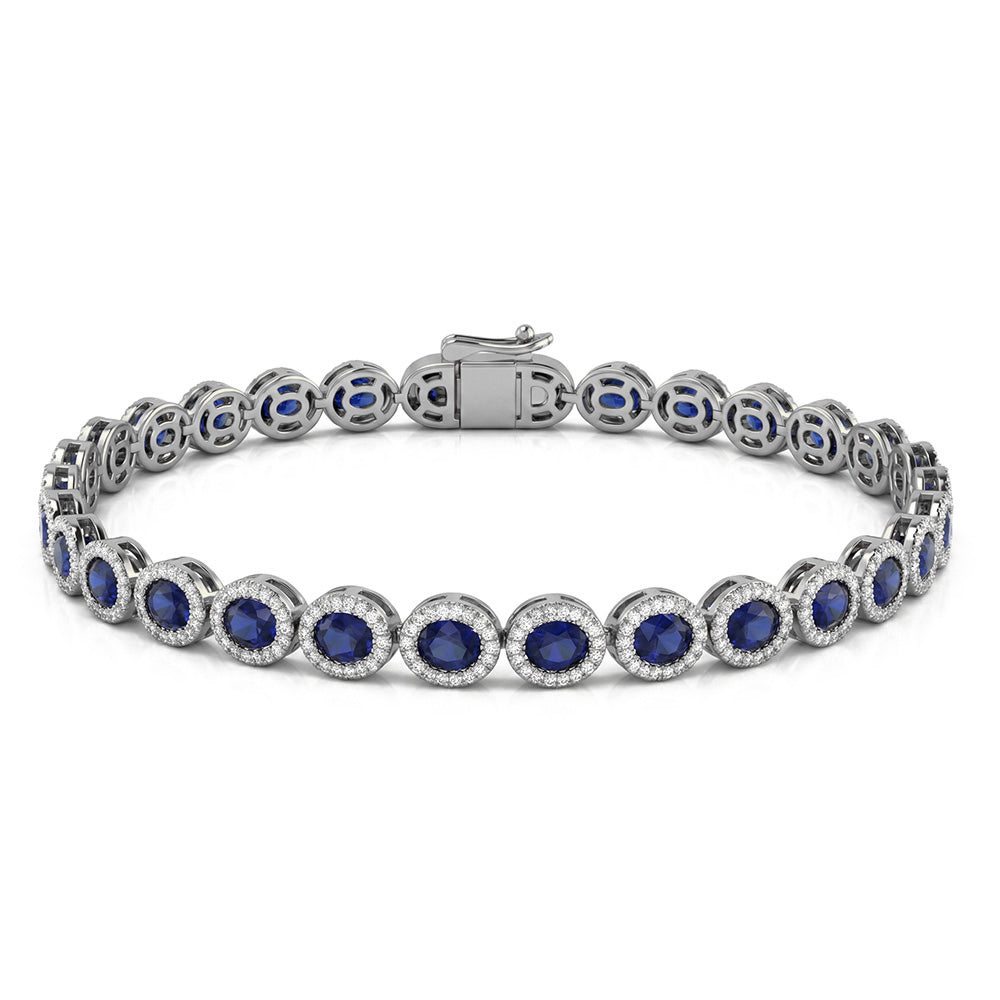 <span style="color:purple">SPECIAL!</span> 7.25ct G SI 14kt White Gold Diamond & Blue Sapphire Gemstone Tennis Bracelet 7.5" Long