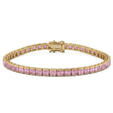<span style="color:purple">SPECIAL!</span> 4.20ct G SI 14kt Yellow Gold Half Bezel Pink Sapphire  Gemstone Tennis Bracelet 7" Long