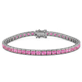 <span style="color:purple">SPECIAL!</span> 4.15ct G SI 14kt White Gold Half Bezel Pink Sapphire  Gemstone Tennis Bracelet 7" Long