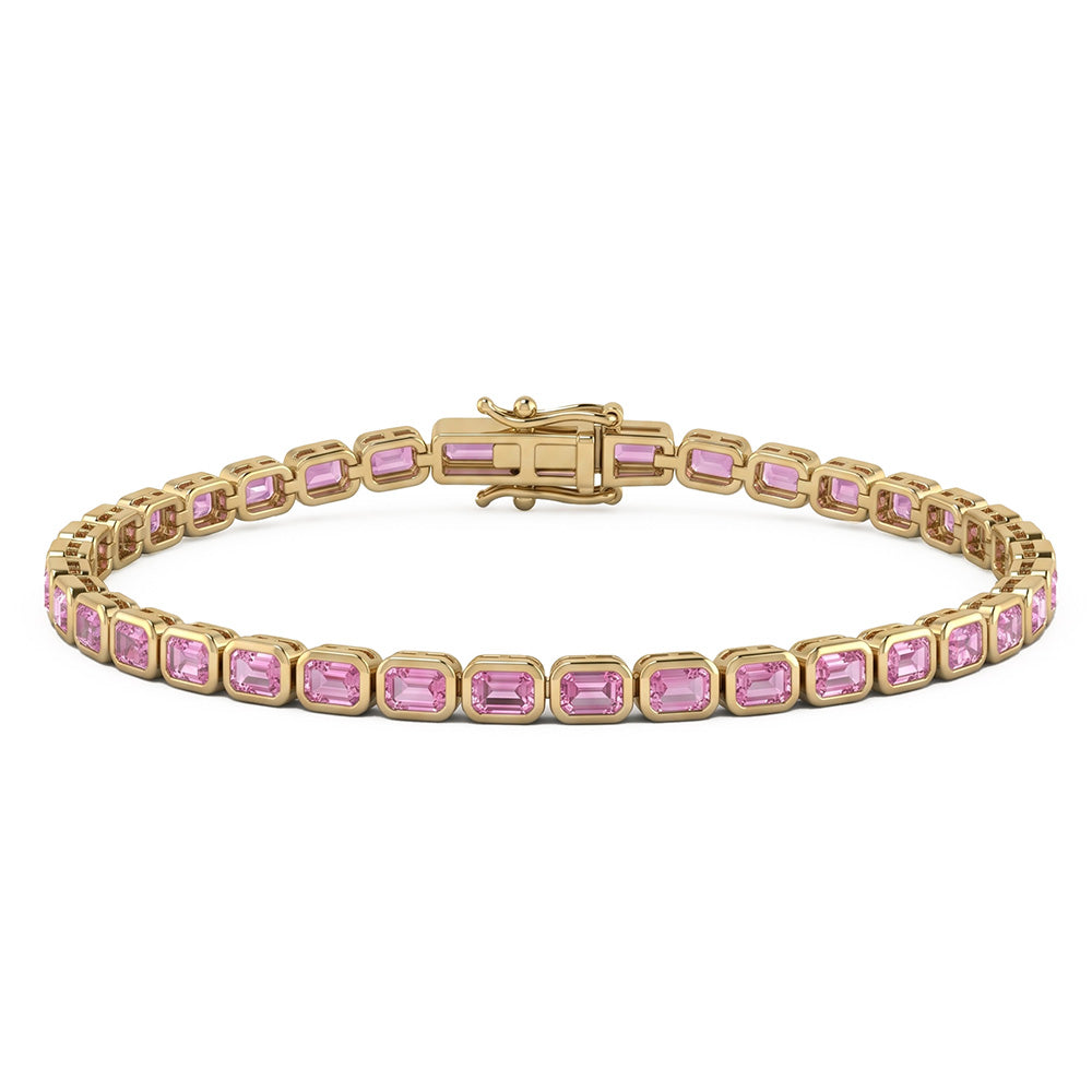 <span style="color:purple">SPECIAL!</span> 6.68ct G SI 14kt Yellow Gold Bezel Set Pink Sapphire Gemstone Tennis Bracelet 7" Long