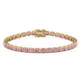 <span style="color:purple">SPECIAL!</span> 6.68ct G SI 14kt Yellow Gold Bezel Set Pink Sapphire Gemstone Tennis Bracelet 7" Long