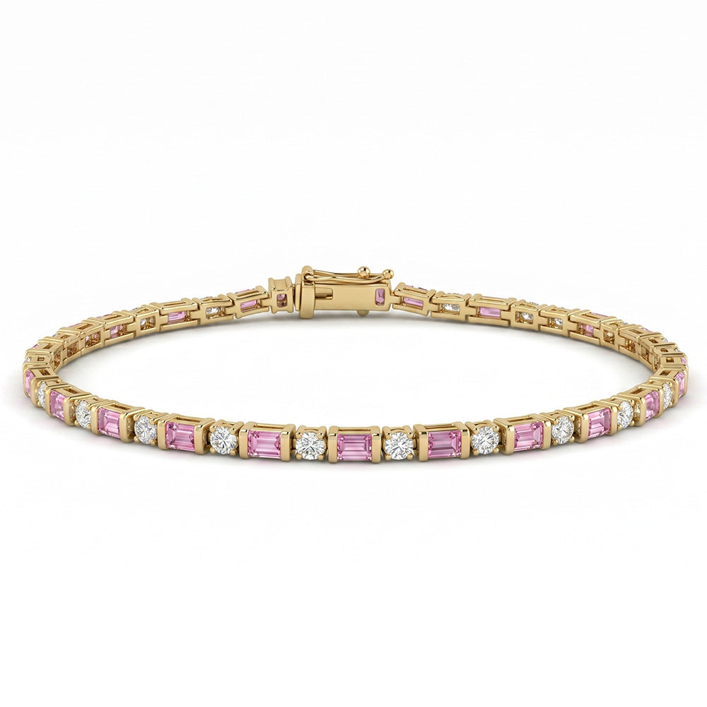 <span style="color:purple">SPECIAL!</span> 2.88ct G SI 14kt Yellow Gold Diamond & Pink Sapphire Gemstone Tennis Bracelet  7" Long