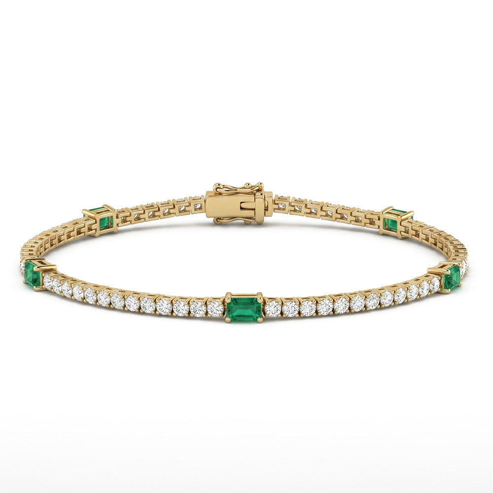 <span style="color:purple">SPECIAL!</span> 2.52ct G SI 14kt Yellow Gold Diamond & Emerald Gemstone Tennis Bracelet  7" Long