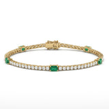 <span style="color:purple">SPECIAL!</span> 2.52ct G SI 14kt Yellow Gold Diamond & Emerald Gemstone Tennis Bracelet  7" Long