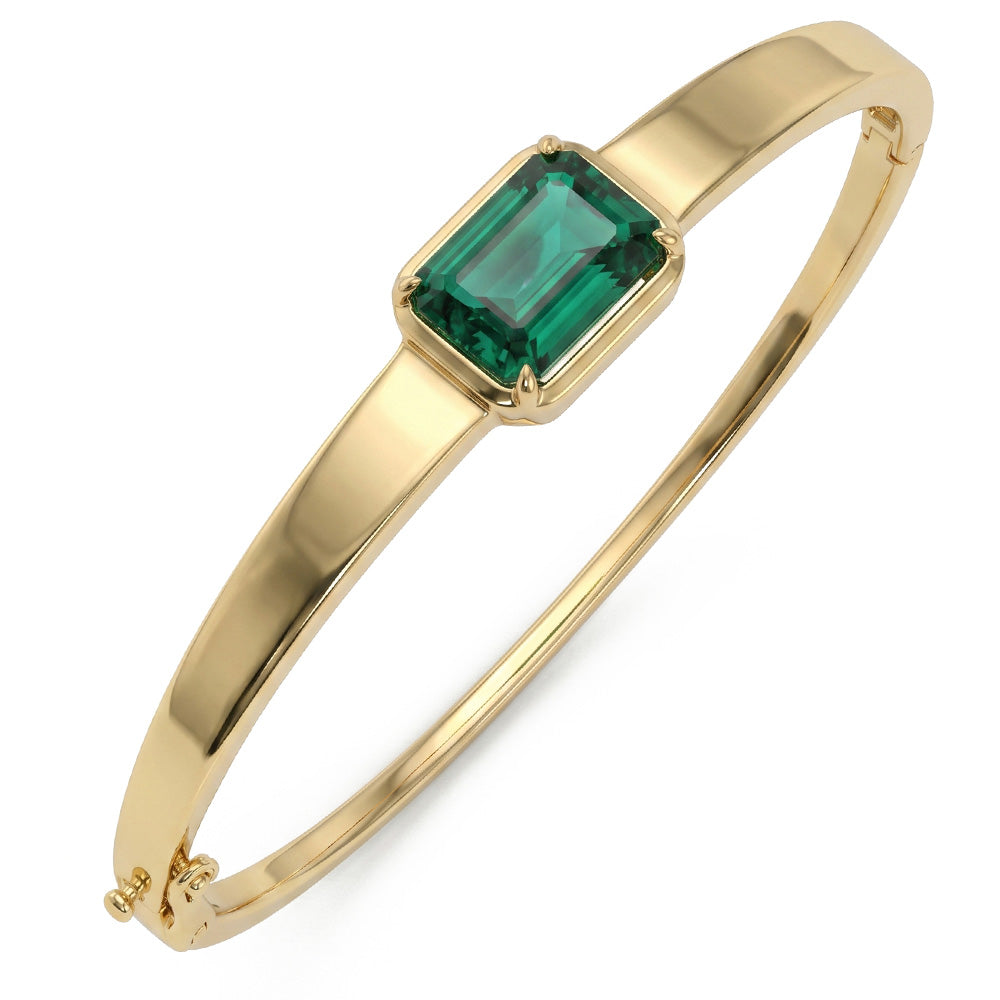 <span style="color:purple">SPECIAL!</span> 4.58ct G SI 14kt Yellow Gold Emerald Gemstone Bangle Bracelet