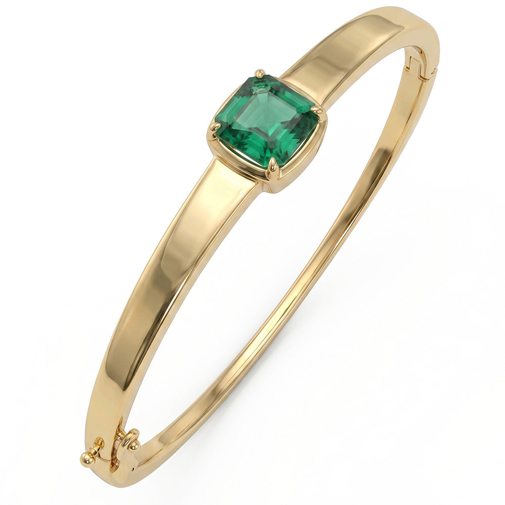 <span style="color:purple">SPECIAL!</span>3.90ct G SI 14kt Yellow Gold Emerald Gemstone Bangle Bracelet