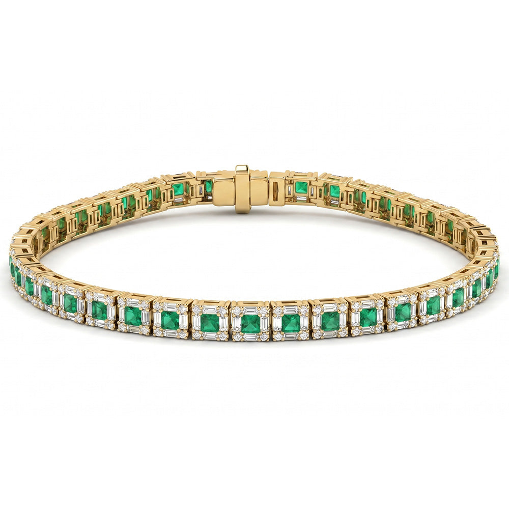 <span style="color:purple">SPECIAL!</span>3.88ct G SI 14kt Yellow Gold Diamond & Emerald  Gemstone Bracelet  7" Long