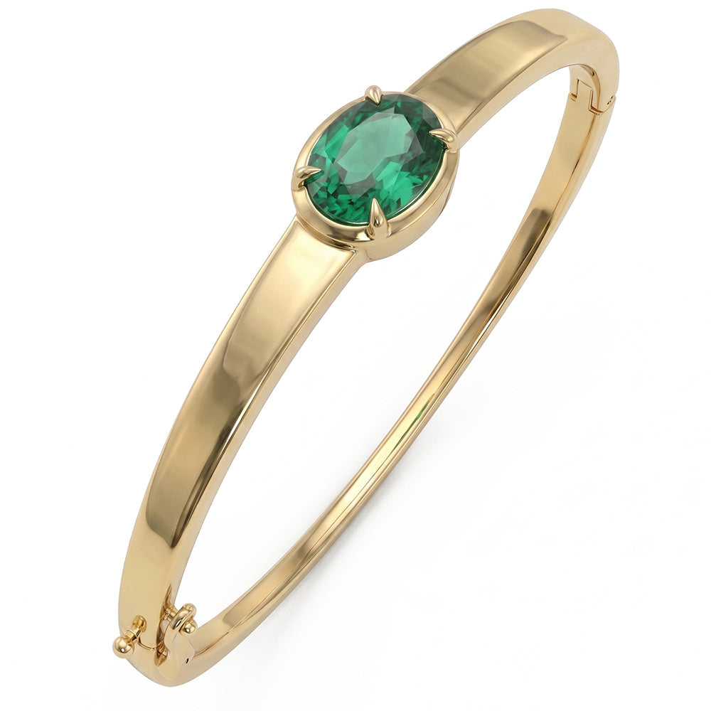 <span style="color:purple">SPECIAL!</span>3.46ct G SI 14kt Yellow Gold Emerald Gemstone Bangle Bracelet