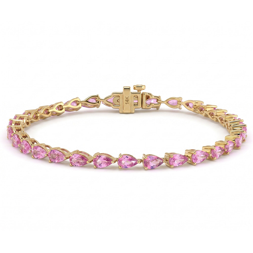 <span style="color:purple">SPECIAL!</span> 7.18ct G SI 14kt Yellow Gold Pear Cut Pink Sapphire Gemstone Tennis Bracelet 7"