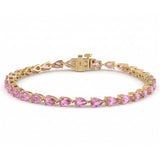 <span style="color:purple">SPECIAL!</span> 7.18ct G SI 14kt Yellow Gold Pear Cut Pink Sapphire Gemstone Tennis Bracelet 7"