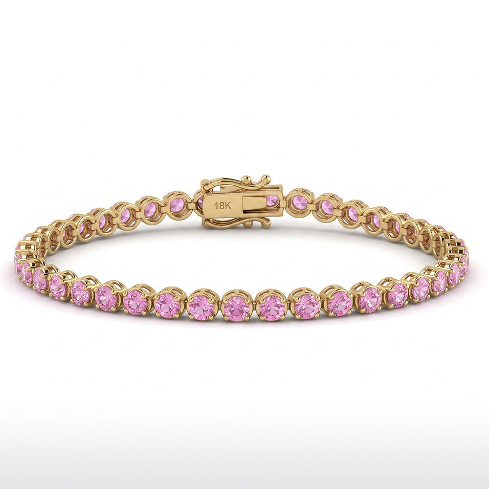 <span style="color:purple">SPECIAL!</span> 5.97ct G SI 14kt Yellow Gold Round Pink Sapphire Gemstone Tennis Bracelet 7"