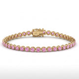 <span style="color:purple">SPECIAL!</span> 5.97ct G SI 14kt Yellow Gold Round Pink Sapphire Gemstone Tennis Bracelet 7"