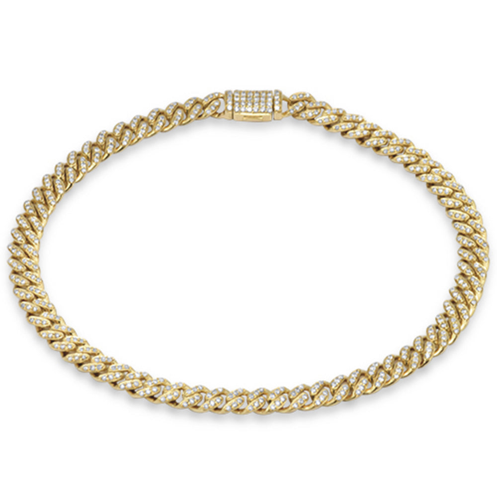 5mm 0.73ct G SI 14K Yellow Gold Diamond Round Cuban Bracelet 8"