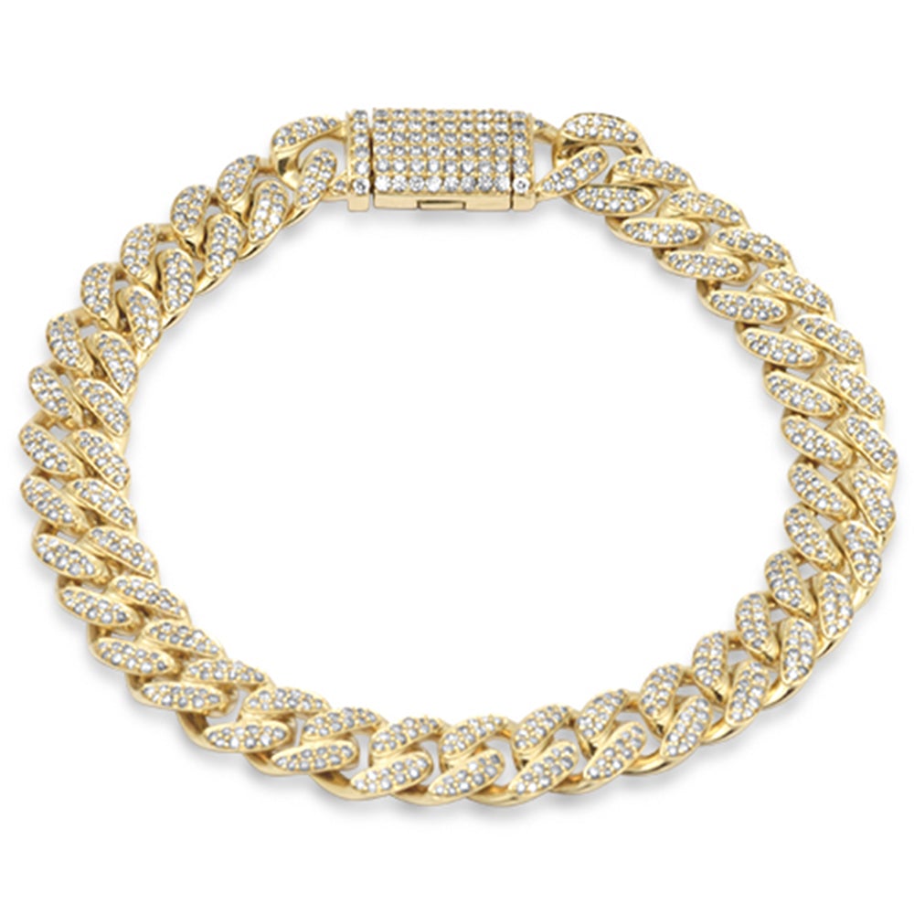 <span style="color:purple">SPECIAL!</span> 9MM 2.54ct G SI 10K Yellow Gold Diamond Micro Pave Round Miami Cuban Bracelet 8" Long