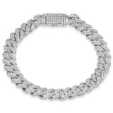 9MM 2.54ct G SI 10K White Gold Diamond Micro Pave Round Miami Cuban Bracelet 8" Long