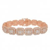 12mm 15.50ct G SI 14K Rose Gold Round & Baguette Diamond Bracelet 8.5"
