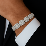 12mm 15.16ct G SI 14K White Gold Round & Baguette Diamond Bracelet 8"