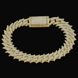 18MM 12.82ct G SI 14KT Yellow Gold Round Diamond Spiked Cuban Bracelet 8.5"