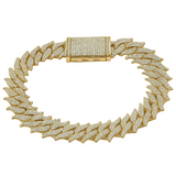 18MM 12.82ct G SI 14KT Yellow Gold Round Diamond Spiked Cuban Bracelet 8.5"