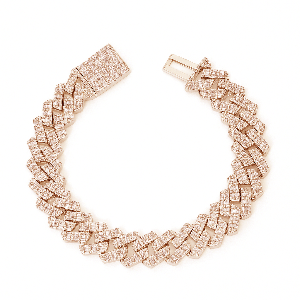 15MM 8.83ct G SI 14K Rose Gold Diamond Baguette & Round Bracelet 8.5"