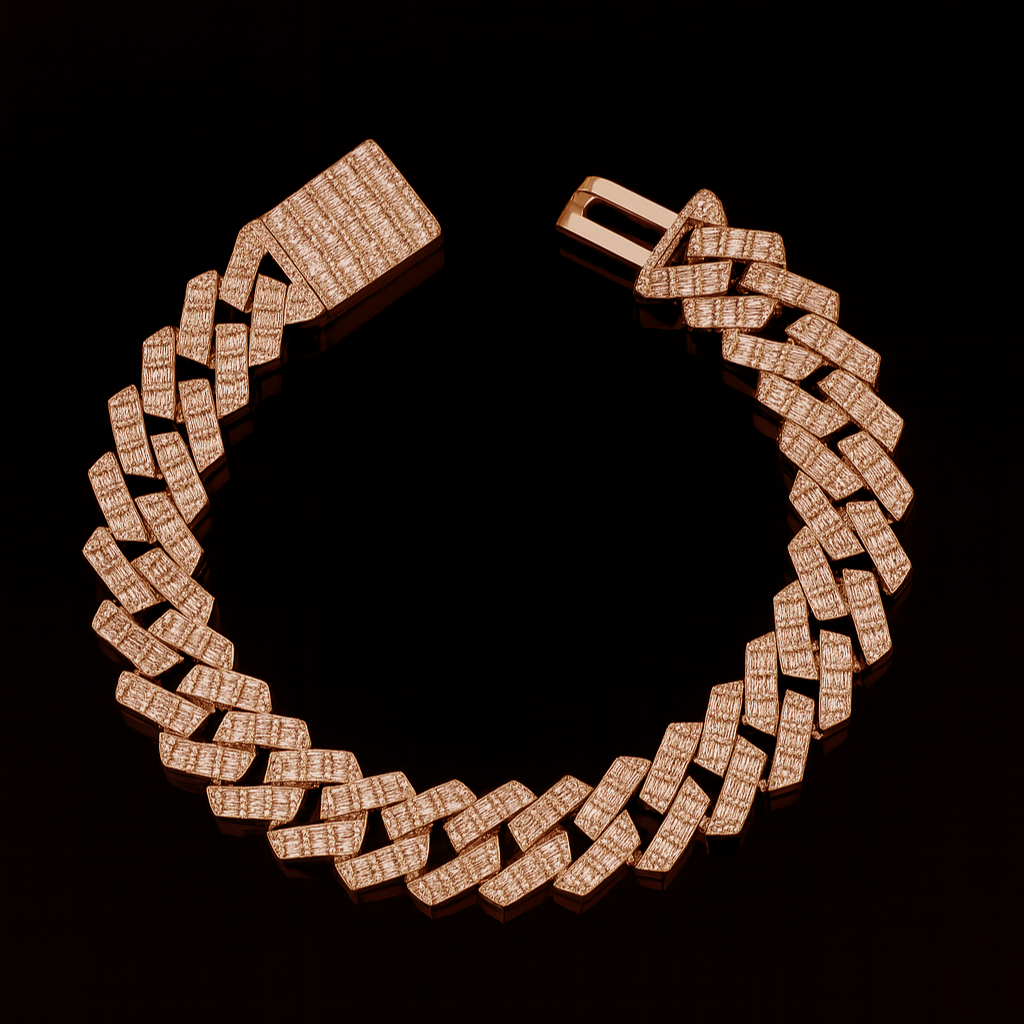 15MM 8.83ct G SI 14K Rose Gold Diamond Baguette & Round Bracelet 8.5"