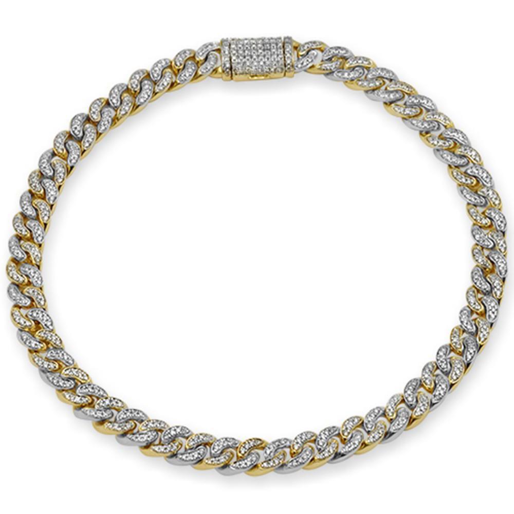 4MM .82ct G SI 14K Two Tone Gold Diamond Round Cuban Bracelet 8"