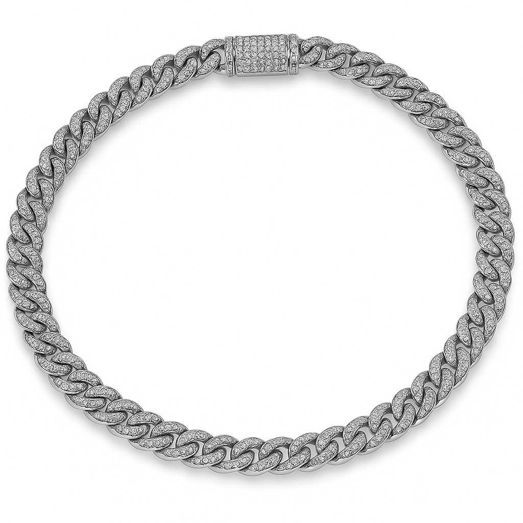 4MM .82ct 14K White Gold Diamond Round Cuban Bracelet 8"