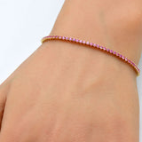 ! 2.69ct G SI 14K Yellow Gold Natural Pink Sapphire Tennis Bracelet 7"