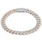 <span style="color:purple">SPECIAL!</span> 9mm 1.34ct G SI 14K Two Tone Rose & White Gold Diamond Round Cuban Bracelet 8" Long