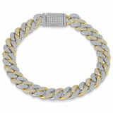 9mm 2.57ct G SI 14K Two Tone Gold Diamond Round Cuban Bracelet 8"