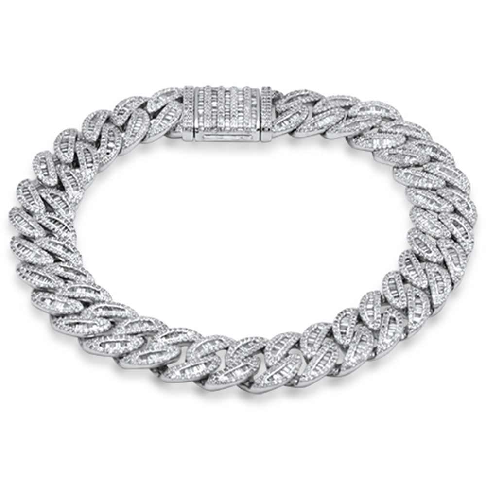9MM 3.33ct G SI 14K White Gold Round & Baguette Iced Out Diamond Cuban Bracelet 8" Long