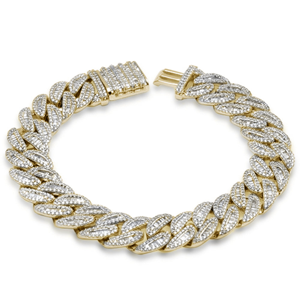 <span style="color:purple">¡ESPECIAL!</span> Pulsera cubana de oro amarillo de 14K con diamantes redondos y baguette, 7 mm 3.10 ct G SI, 8" de largo